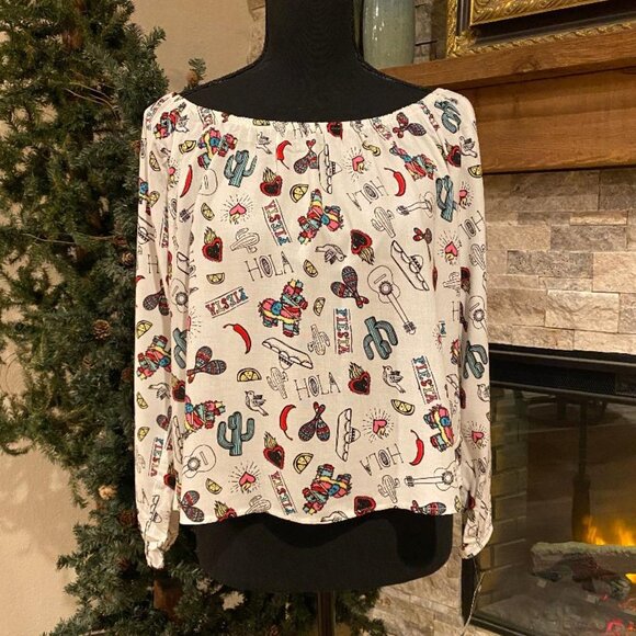 CUIDADO CON EL PERRO Women's Crop Top Colorful FIESTA HOLA SOMBRERO CHILE SZ L - Picture 1 of 12